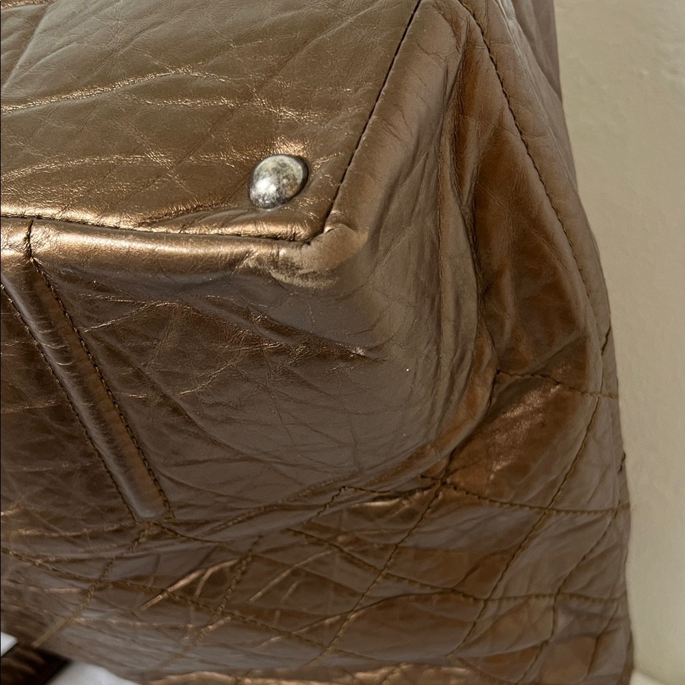 CHANEL Metallic Brown Quilted Calfskin Leather “Moscow” Tote with Chain Straps - Picture 12 of 14